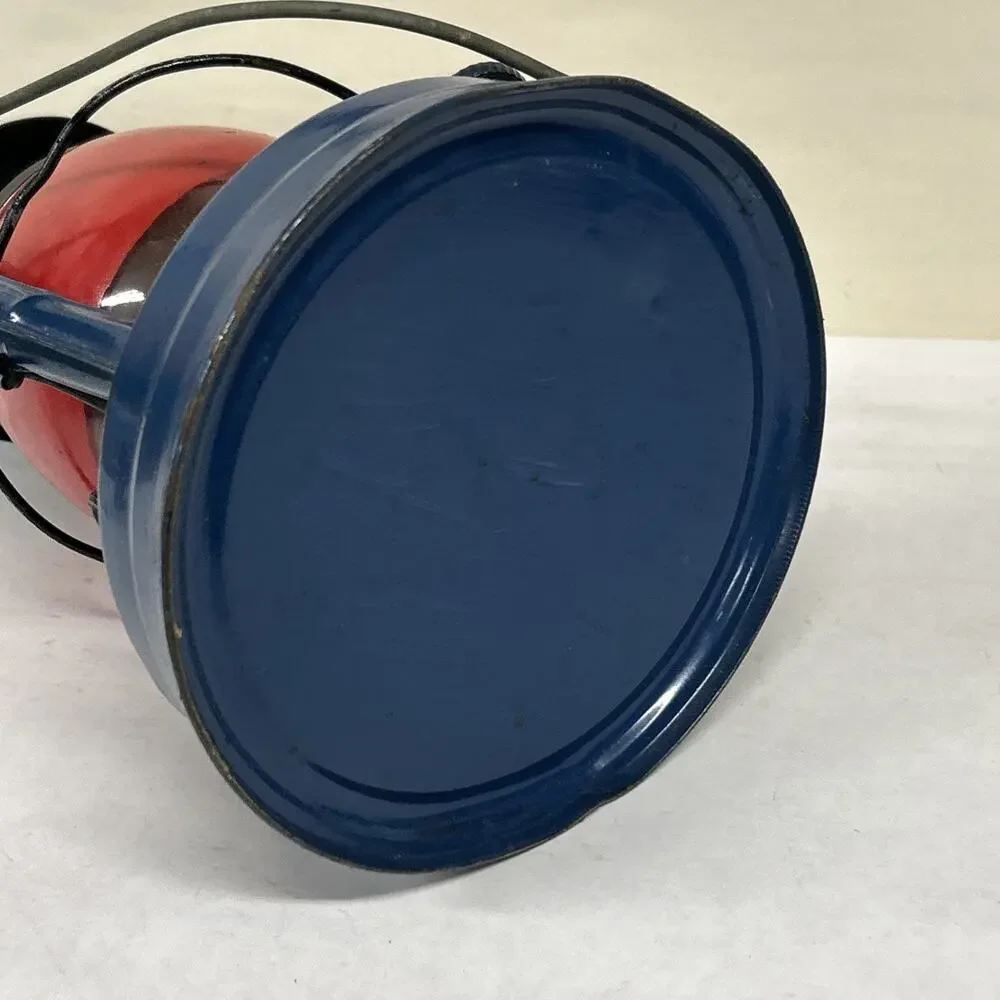 Vintage Dietz Blue Little Wizard R.R. Oil Lantern. NY RED Glass Globe